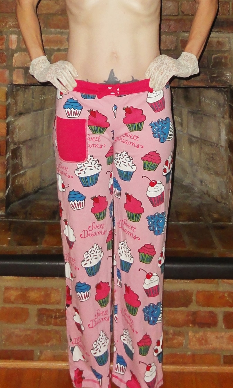 Vintage Pink Cupcake Pajama Pants S pinup sleepwear bottoms Etsy