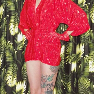 Vintage Short & Sexy Red Robe S pinup retro sleepwear image 4