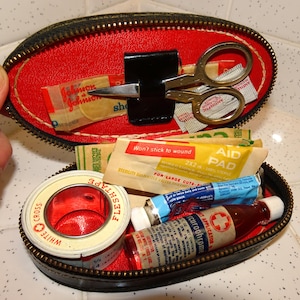 Vintage Miniature First Aid Kit in Black Leather Case