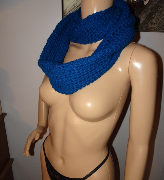 Vintage Royal Blue Crochet Infinity Scarf