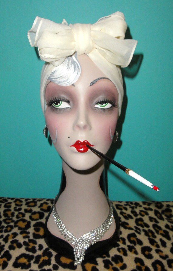 Vintage White Long Head Scarf Neck Scarve Bow Head Wrap Etsy