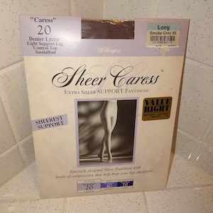 Vintage Worthington Sheer Caress Grey Extra Sheer Support Pantihose size long pantyhose
