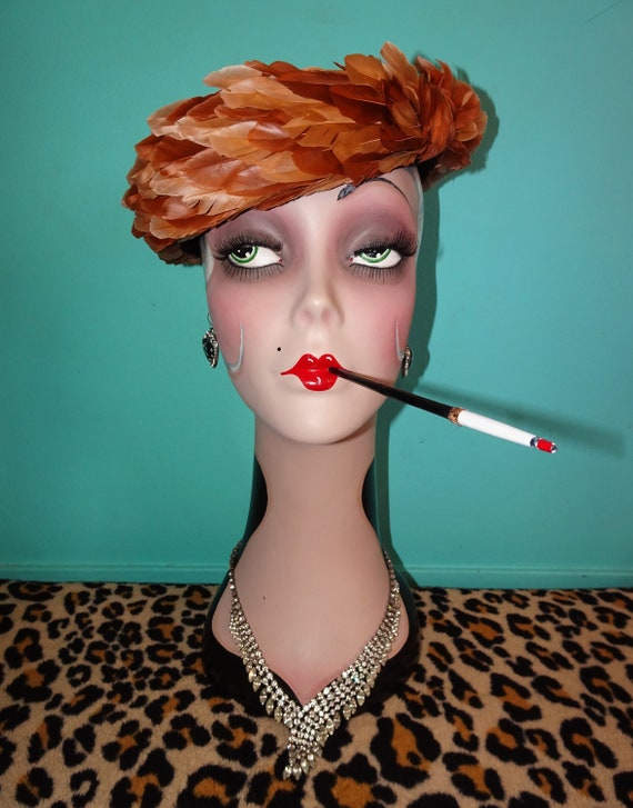 Vintage Lord & Taylor Brown Feather Pillbox Hat