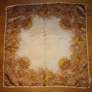 Vintage 1970s Orange Beige & Yellow Ornate Brush Stroke Design Scarf