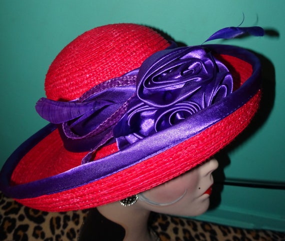 Vintage Red & Purple Church Hat w/ Bow - image 6