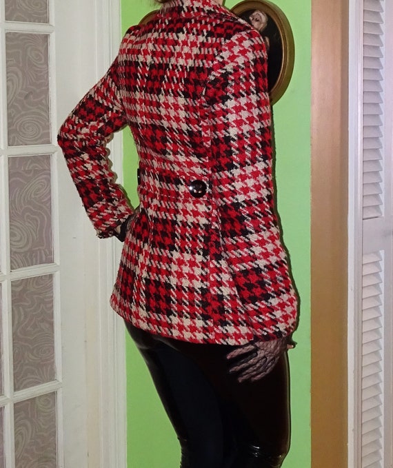 Vintage Red \u0026 Black Houndstooth Coat M 