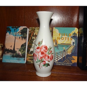 Vintage Ceramic Porcelain White Rose Floral Vase Glossy Finish