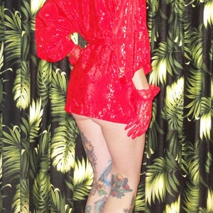 Vintage Short & Sexy Red Robe S pinup retro sleepwear image 8