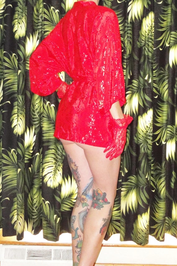 Vintage Short & Sexy Red Robe S pinup retro sleep… - image 8