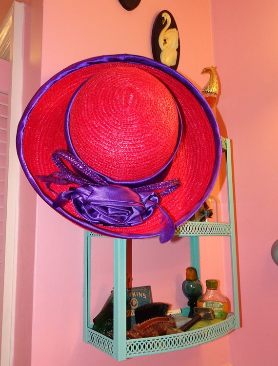 Vintage Red & Purple Church Hat w/ Bow - image 10