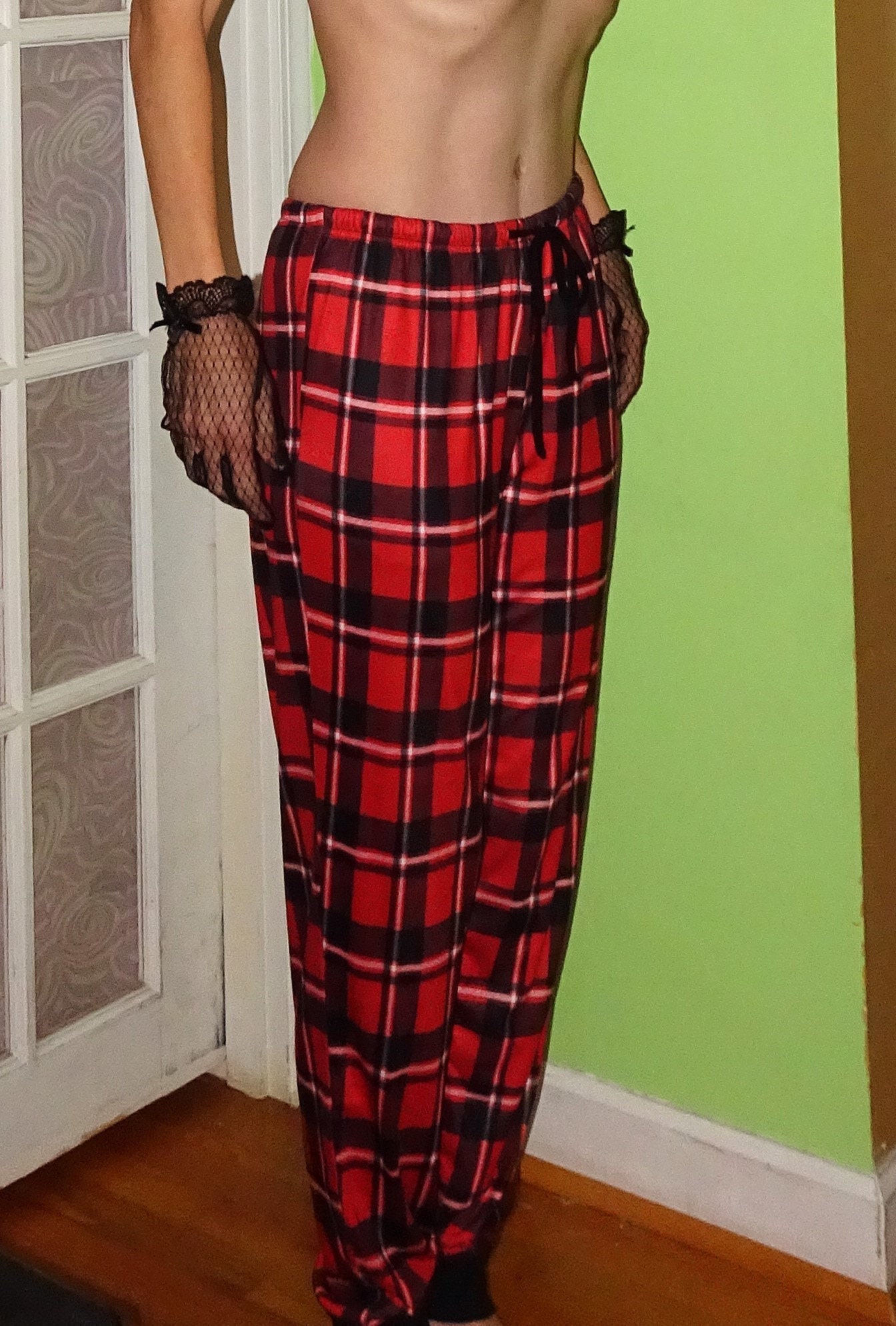 Vintage Red & Black Plaid Pajama Pants M Retro Camping Hunting