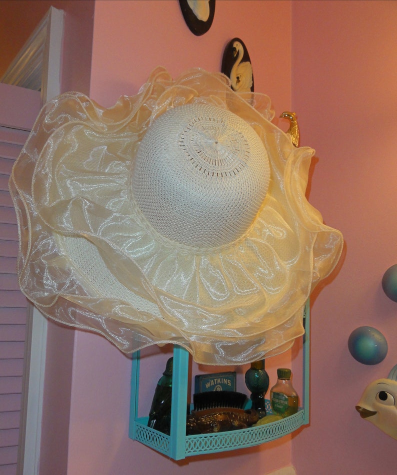 Vintage Ivory Sun Hat pinup retro rockabilly flapper gatsby derby beach
