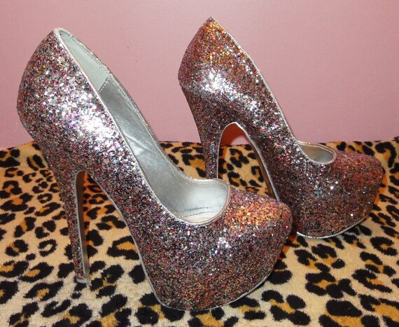Womens Green High Heels Glitter Pumps St Pattys Day Leprechaun Shoe 4 Inch Heel