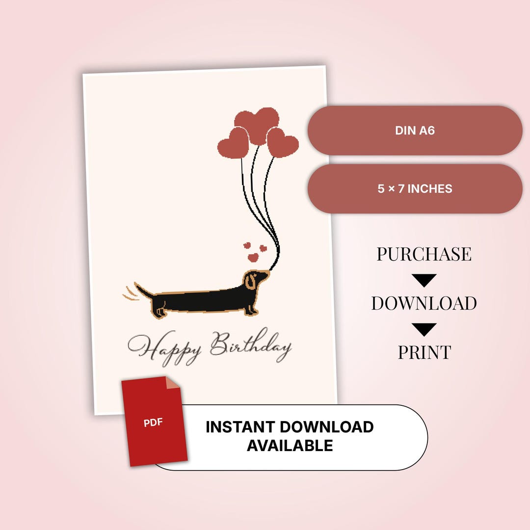 Dachshund Birthday Card Printable | Cute Sausage Dog Card | Dog Lover ...