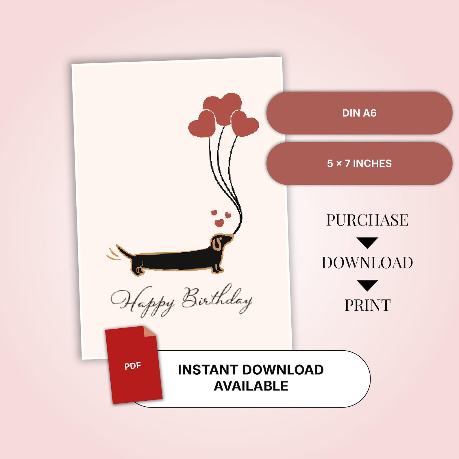 Dachshund Birthday Card Printable | Cute Sausage Dog Card | Dog Lover ...