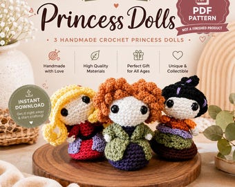 Princess Crochet Doll Pattern Bundle of 3 PDF | Amigurumi Princess Dolls DIY Craft Tutorial | Instant Download | Handmade Doll Pattern