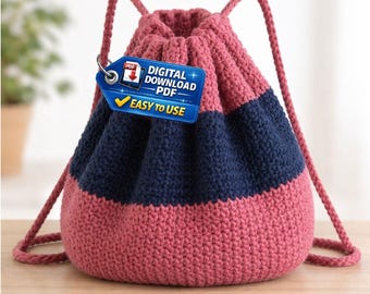 Crochet Drawstring Bag Pattern | Bucket Style Purse Tutorial (PDF Download)