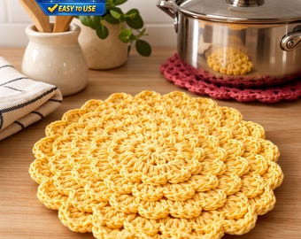 Crochet Flower Hot Pad Pattern PDF | Round Trivet DIY | Kitchen Potholder Tutorial | Instant Download | Updated Version