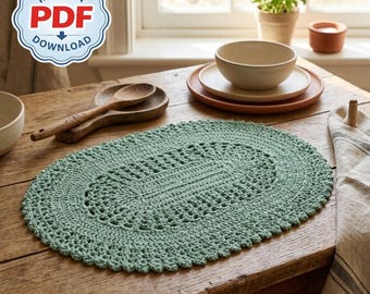 Oval Crochet Lace Placemat Pattern | Vintage Dining Table Decor (PDF Download)