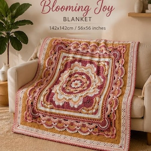 Häkelanleitung für eine Decke (PDF) | Blooming Joy Decke | Florale Oma-Quadratdecke | Kuschelige Häkelanleitung | Sofortiger digitaler Download