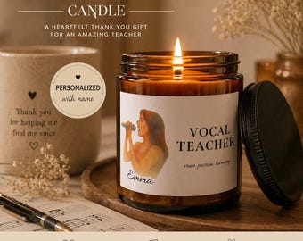 Vela personalizada para profesor de música, regalo personalizado para profesor de música, regalo de agradecimiento para profesores, regalo para clases de piano, regalo para recital.
