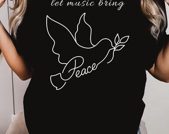 Camiseta minimalista con paloma de la paz, camiseta gráfica para amantes de la música, regalo para amantes de la música.
