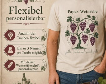 Personalisiertes Weinrebe Shirt für Papa oder Opa, Familiennamen T-Shirt, Vatertag Geschenk, Weinliebhaber Shirt
