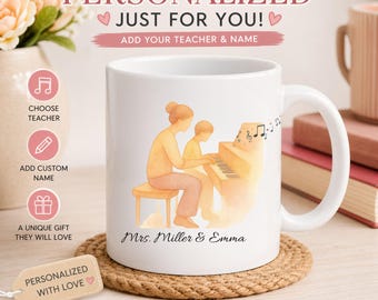 Taza personalizada para profesor de música, regalo para profesor de piano, taza personalizada para profesor, taza para profesor de coro, regalo para profesor de banda, taza con nombre