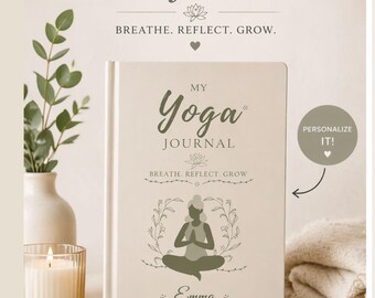 Diario de yoga personalizado, cuaderno de bienestar personalizado, diario de atención plena con nombre, diario de meditación, regalo para amantes del yoga, diario de autocuidado