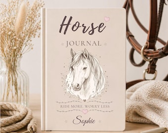 Diario personalizado para amantes de los caballos, cuaderno personalizado con nombre, regalo ecuestre para amantes de los caballos, diario de equitación, cuaderno para chicas aficionadas a los caballos.