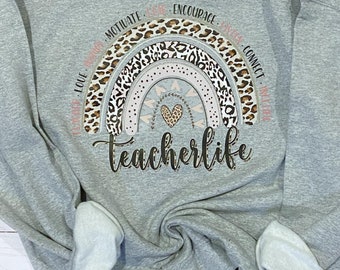 Teacher sweatshirt, teacher rainbow sweatshirt, teacher gift, teacher appreciation, teacher name sweatshirt, teacherlife sweatshirt