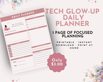 Tech Girl Tagesplaner Printable | Studien- & Produktionsplaner für Frauen in der Tech | Sofort Download PDF
