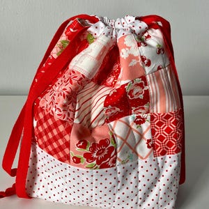Patchwork Drawstring Bag – Red Edit | Handmade Reusable Gift Bag
