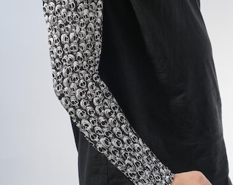 Skull Pattern Arm Sleeves, Monochrome Gothic Compression Sleeves, UV Protection Arm Covers Alternative Gift