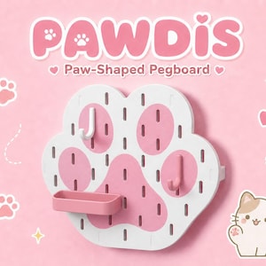 PAWDIS | Cat Paw Pegboard | Multiple Color Options | SKÅDIS Compatible Pegboard | Desk & Wall Organizer | Pink Cat Room Decor