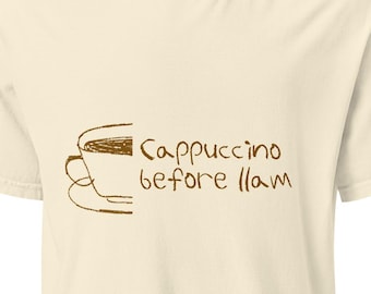 T-shirt met de tekst "Cappuccino Before 11am" – De Italiaanse koffieregel