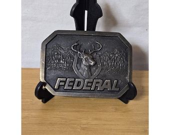 Fibbia per cintura vintage Federal Ammunition con stampa di cervo. Prodotta negli Stati Uniti.