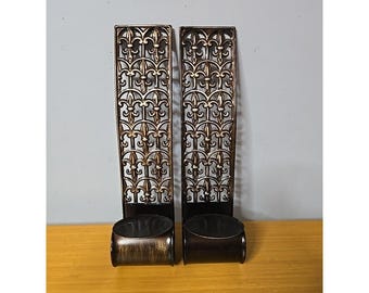 Vintage Metall gebogene Rückwand Wandleuchter Kerzenhalter.  Lot von 2