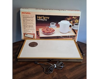 Vintage Rival Hot Serv Warming Tray Mid Century Wood Handles Electric WORKS!