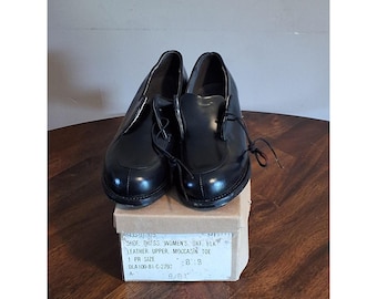 Vintage 1981 US Military Womens Black Leather Moccasin Toe Oxford Shoes 8.5B