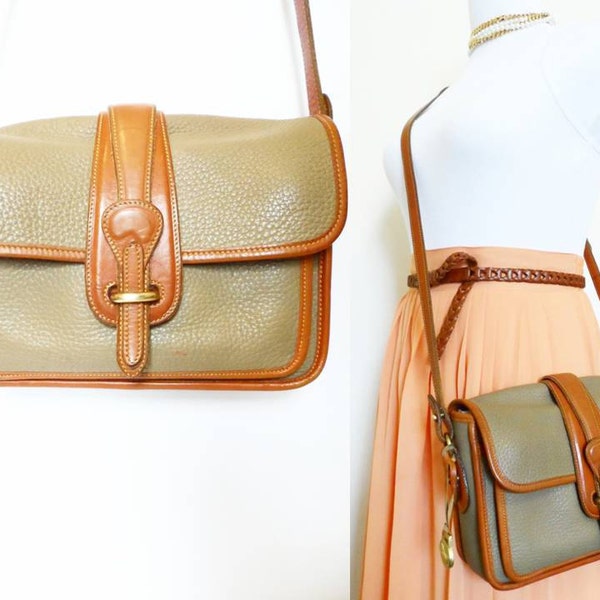 Dooney and Bourke Purse Equestrian Bag 90s Brown & Taupe British Tan Hipster Bag Small Crossbody Purse Two Tone Camera Bag Handbag Classic