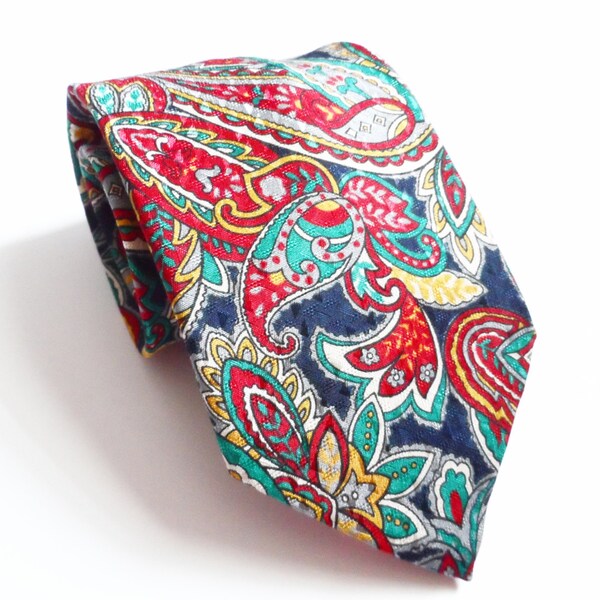 Primavera verano corbata regalo corbata Vintage 80s Paisley Tie Hipster corbata Cravat Retro granate Burgandy armada corbata verde azul 80s vieja escuela varonil