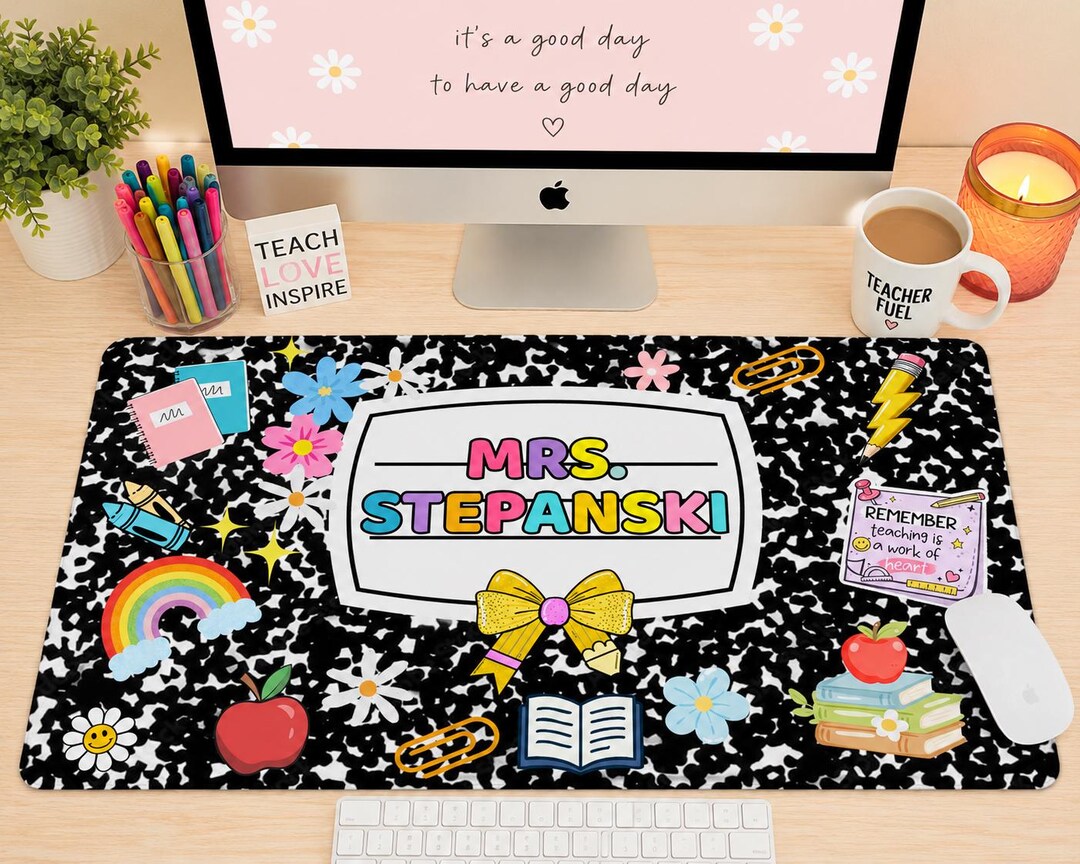 Custom Composition Notebook Teacher Desk Mat | Personalized Teacher ...