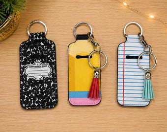 Chaveiro Porta-Bálsamo Labial para Professores | Porta-ChapStick | Porta-Bálsamo Labial de Neoprene | Presente para Professores | Pingente para Mochila | Acessório para Cordão