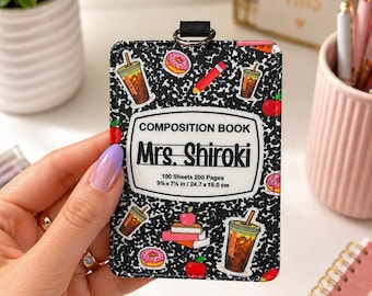 Portatarjetas para profesores con diseño de café helado / Portatarjetas para cuaderno de composición personalizado / Bonito accesorio para profesores