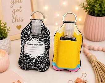 Composition Book Hand Sanitizer Holder | Teacher Gift | Neoprene Keychain | Matching ChapStick Holder Set Available