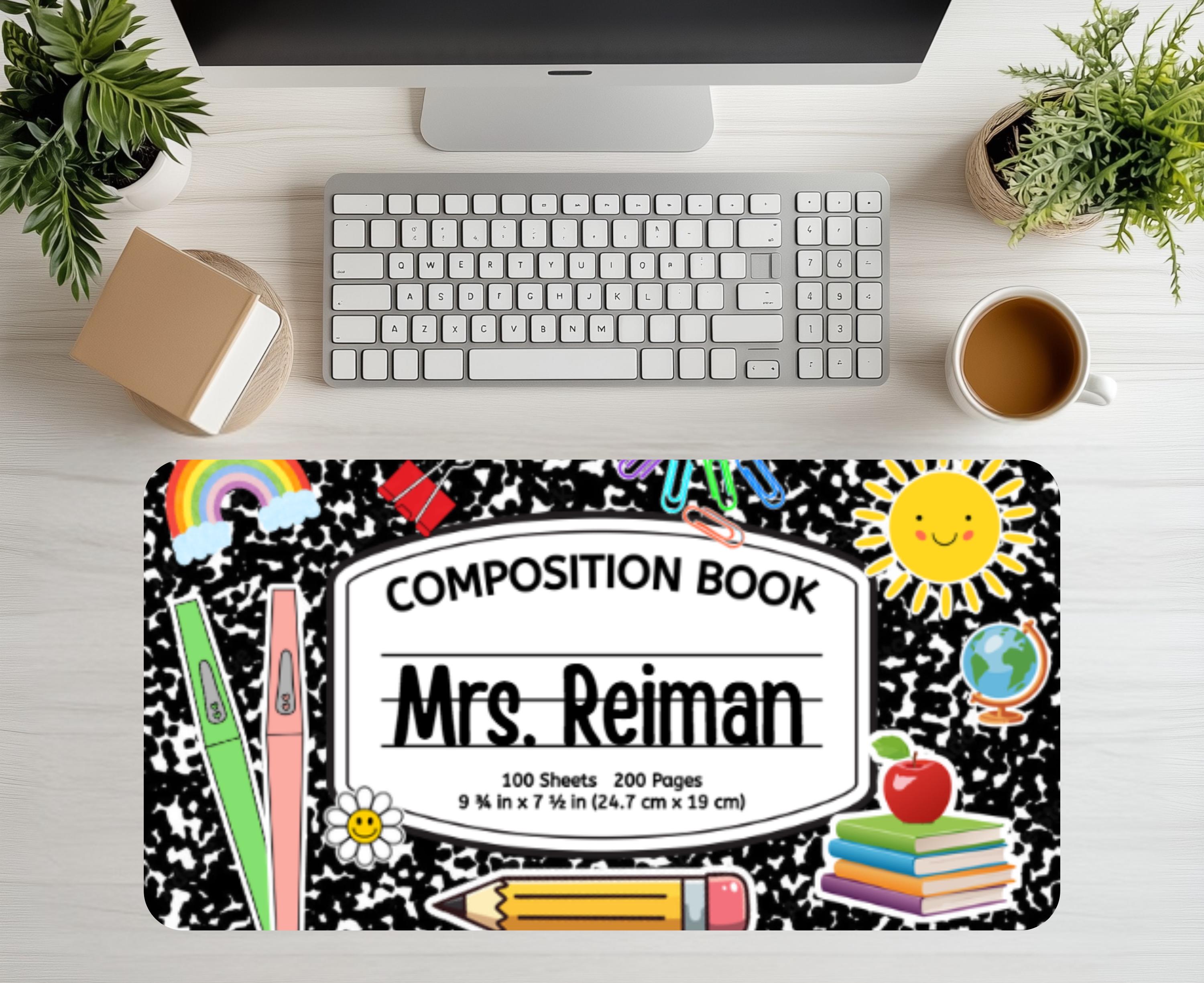 Composition Notebook Desk Mat | Personalized Teacher Desk Pad | School ...