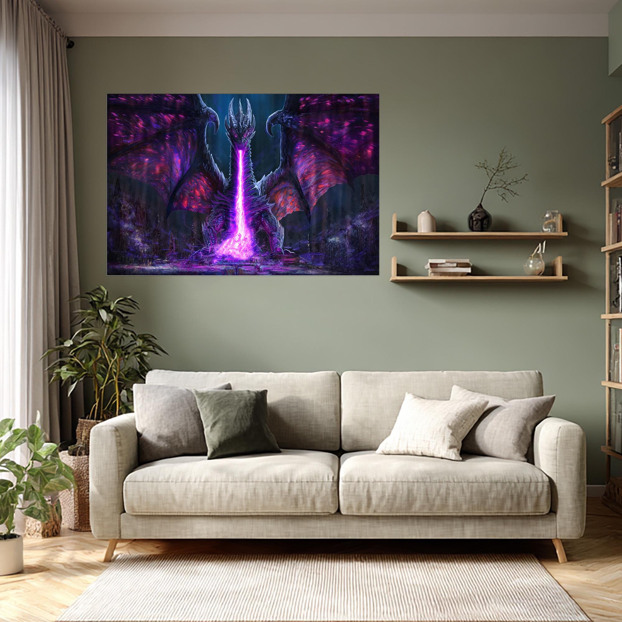 Purple Dragon Fire Glass Wall Art, Dark Fantasy Gothic Decor - Etsy