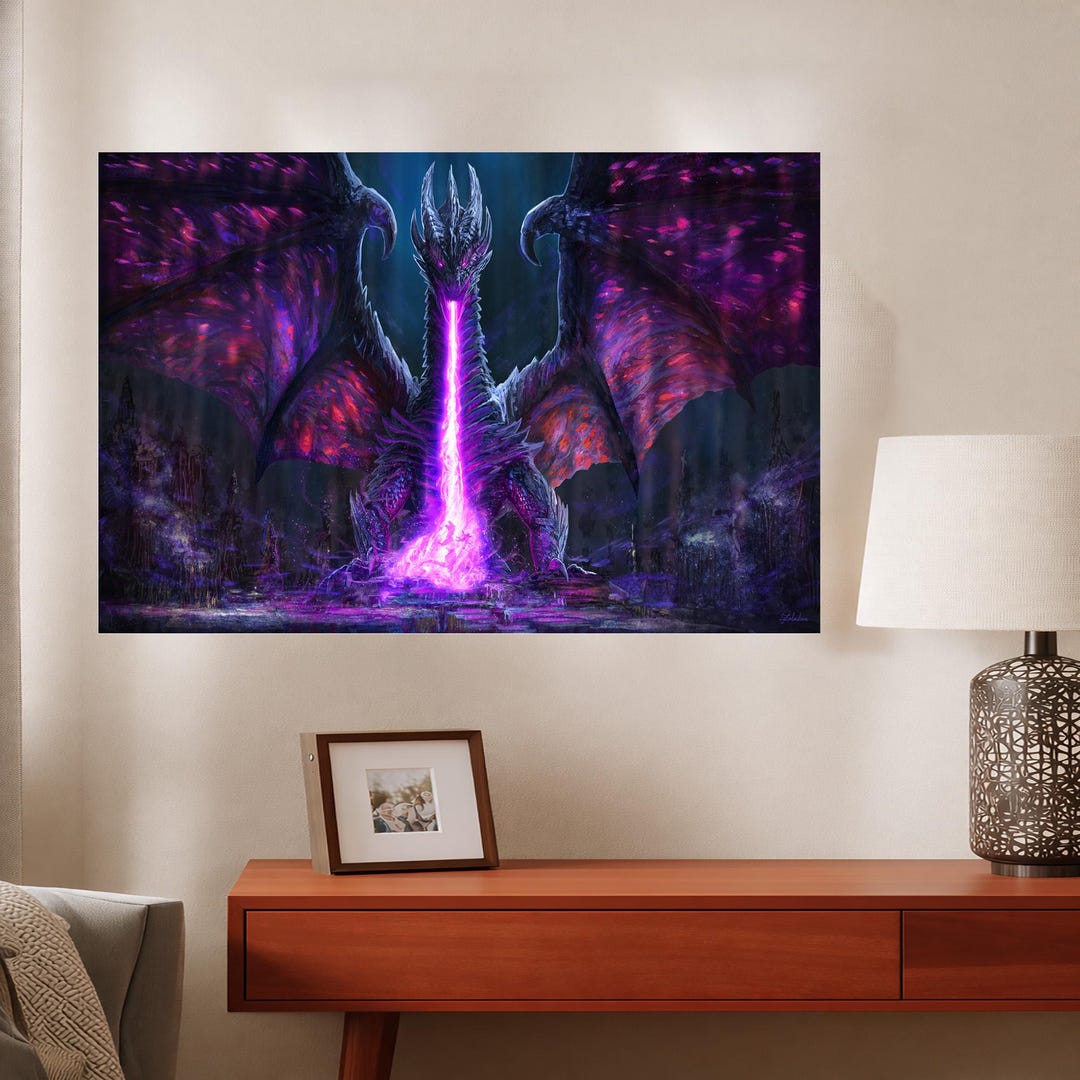 Purple Dragon Fire Glass Wall Art, Dark Fantasy Gothic Decor, UV ...