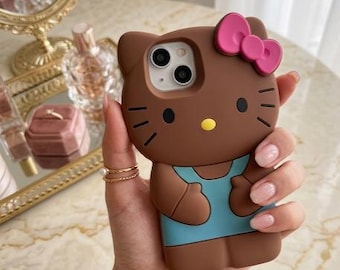 3D Kitty Cat Bow Phone Case Cute Silicone Cover for iPhone 17 16 15 14 13 12 11 Pro Max XR SE Kawaii Style